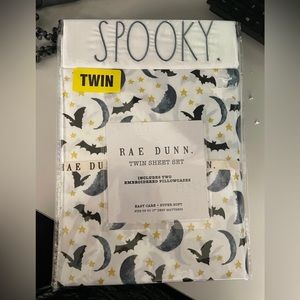 NEW! Rae Dunn Bat Halloween TWIN Size Sheets Set Spooky Bats Moons